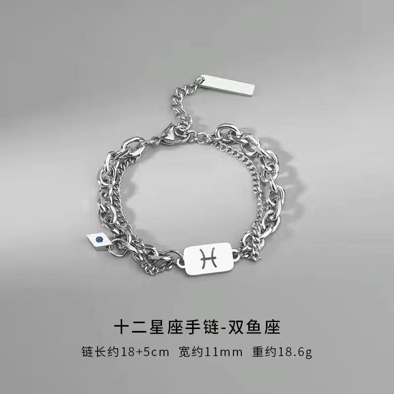 Wholesale Twelve Constellation Necklace  Titanium Steel Color-free Double-layer Chain Bracelet Combination